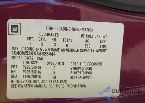 1999 Buick Park Avenue from USA, damaged, VIN 1G4CW52KXX4628444